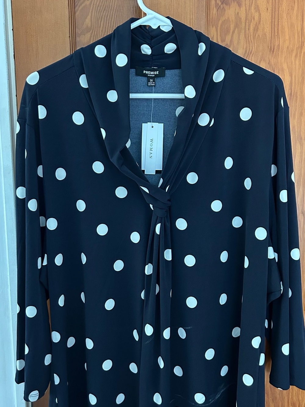 Premise Black and White Polka Dot Tie-Neck Tunic